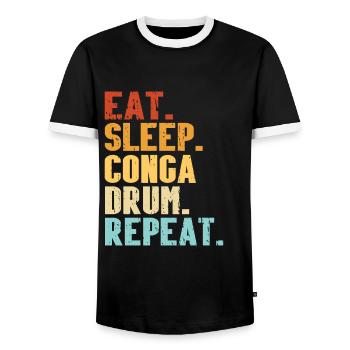 Conga Drum Musician Drumline - Men's Ringer Shirt - black/white - Front - AI Model Female 172 light (172cm) & AI Model Male 178 light (178cm)