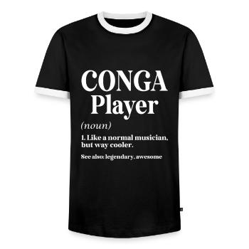 Conga Drum Musician Drumline - Men's Ringer Shirt - black/white - Front - AI Model Female 172 light (172cm) & AI Model Male 178 light (178cm)