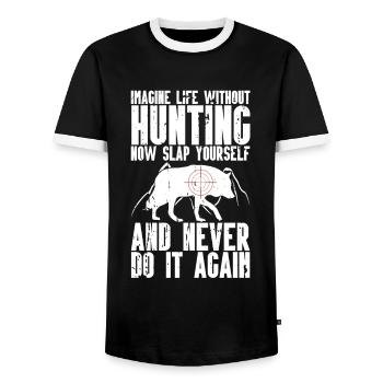 Chasse au coyote - T-shirt contrasté Homme - noir/blanc - Devant - AI Model Female 172 light (172cm) & AI Model Male 178 light (178cm)