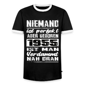 Niemand Is Perfekt Aber geboren 1955 Geburtstag - Männer Kontrast-T-Shirt - Schwarz/Weiß - Vorne - AI Model Female 172 light (172cm) & AI Model Male 178 light (178cm)