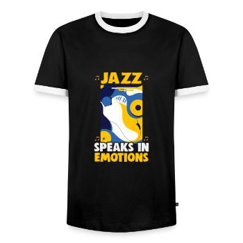 Musiciens d’orchestre de musique jazz - T-shirt contrasté Homme - noir/blanc - Devant - AI Model Female 172 light (172cm) & AI Model Male 178 light (178cm)