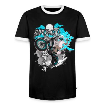 Motocross / Enduro / Freestyle mx / Dirtbike retro - Men's Ringer Shirt - black/white - Front - AI Model Female 172 light (172cm) & AI Model Male 178 light (178cm)