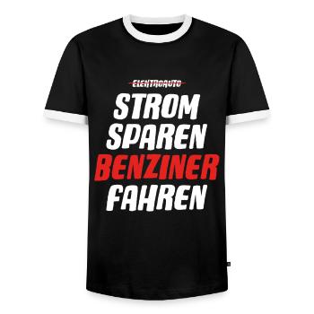 Strom sparen Verbrenner Benziner fahren Tuning Fun - Männer Kontrast-T-Shirt - Schwarz/Weiß - Vorne - AI Model Female 172 light (172cm) & AI Model Male 178 light (178cm)