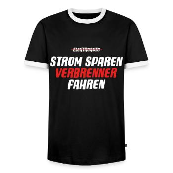 Strom sparen Verbrenner Benziner fahren Tuning Fun - Männer Kontrast-T-Shirt - Schwarz/Weiß - Vorne - AI Model Female 172 light (172cm) & AI Model Male 178 light (178cm)