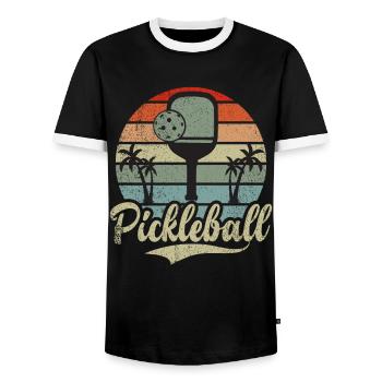 Men's Pickleball Sports Funny Pickleball Design - Men's Ringer Shirt - black/white - Front - AI Model Female 172 light (172cm) & AI Model Male 178 light (178cm)