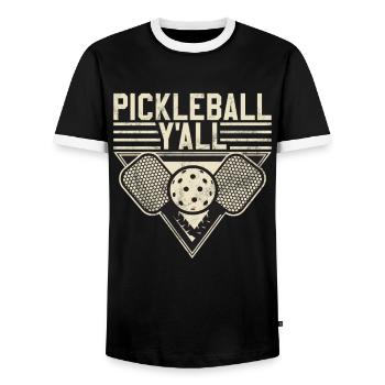 Men's Pickleball Sports Funny Pickleball Design - Men's Ringer Shirt - black/white - Front - AI Model Female 172 light (172cm) & AI Model Male 178 light (178cm)
