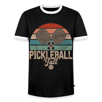 Men's Pickleball Sports Funny Pickleball Design - Men's Ringer Shirt - black/white - Front - AI Model Female 172 light (172cm) & AI Model Male 178 light (178cm)