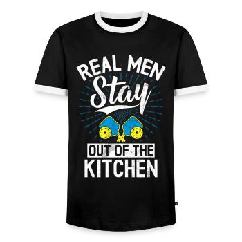 Men's Pickleball Sports Funny Pickleball Design - Men's Ringer Shirt - black/white - Front - AI Model Female 172 light (172cm) & AI Model Male 178 light (178cm)