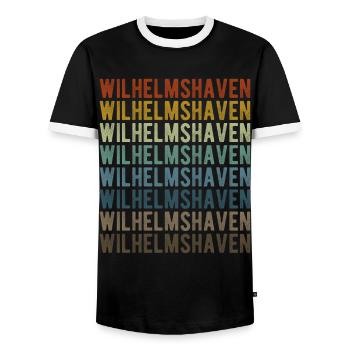 Wilhelmshaven City Retro Vintage - Men's Ringer Shirt - black/white - Front - AI Model Female 172 light (172cm) & AI Model Male 178 light (178cm)