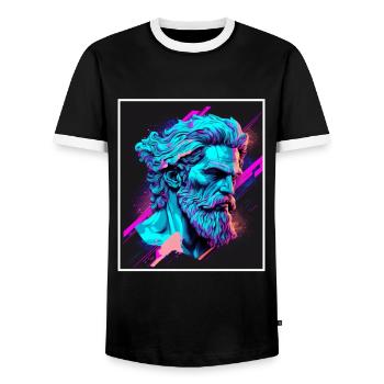 Vaporwave Griechische Mythologie Gott Neon Olymp - Männer Kontrast-T-Shirt - Schwarz/Weiß - Vorne - AI Model Female 172 light (172cm) & AI Model Male 178 light (178cm)