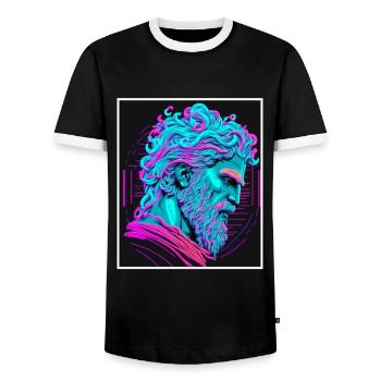 Vaporwave Mythologie grecque Dieu Neon Olympus - T-shirt contrasté Homme - noir/blanc - Devant - AI Model Female 172 light (172cm) & AI Model Male 178 light (178cm)
