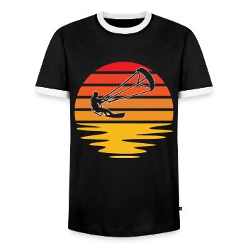 Kite Surfing Retro - Men's Ringer Shirt - black/white - Front - AI Model Female 172 light (172cm) & AI Model Male 178 light (178cm)