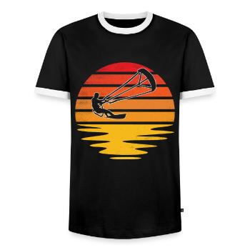 Kite Surf Retro - Men's Ringer Shirt - black/white - Front - AI Model Female 172 light (172cm) & AI Model Male 178 light (178cm)