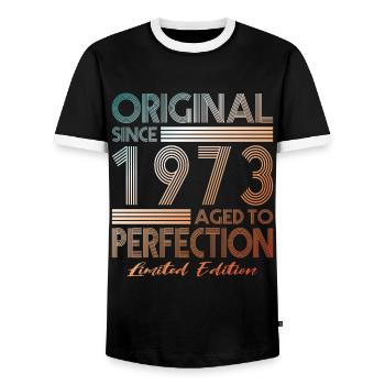 50e anniversaire né en 1973 Original depuis 1973 - T-shirt contrasté Homme - noir/blanc - Devant - AI Model Female 172 light (172cm) & AI Model Male 178 light (178cm)