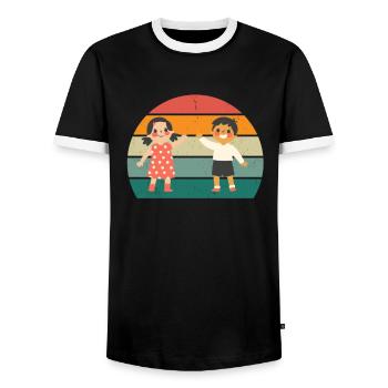 Children Kindergarten Play Young Girls Child - Men's Ringer Shirt - black/white - Front - AI Model Female 172 light (172cm) & AI Model Male 178 light (178cm)