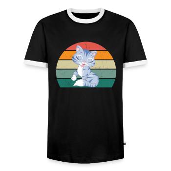Cat Kitten Cat Mama Cat Daddy Mistress Cat - Men's Ringer Shirt - black/white - Front - AI Model Female 172 light (172cm) & AI Model Male 178 light (178cm)