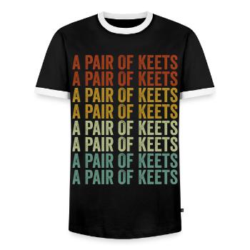 A Pair Of Keets Budgerigar Possession - Men's Ringer Shirt - black/white - Front - AI Model Female 172 light (172cm) & AI Model Male 178 light (178cm)