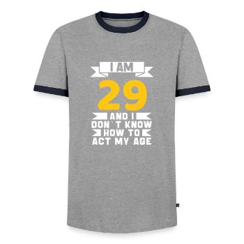 29 Years Old 29th Funny Birthday Gift - Men's Ringer Shirt - grey/navy  - Front - AI Model Female 172 light (172cm) & AI Model Male 178 light (178cm)