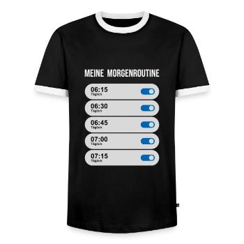 Meine Morgenroutine - Wecker weiterstellen - Männer Kontrast-T-Shirt - Schwarz/Weiß - Vorne - AI Model Female 172 light (172cm) & AI Model Male 178 light (178cm)