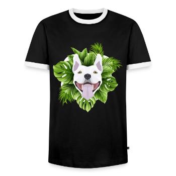 Tropical Bull Terrier - Men's Ringer Shirt - black/white - Front - AI Model Female 172 light (172cm) & AI Model Male 178 light (178cm)