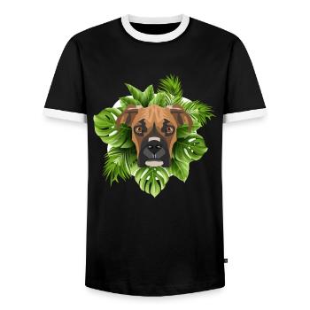 Tropical Deutscher Boxer - Männer Kontrast-T-Shirt - Schwarz/Weiß - Vorne - AI Model Female 172 light (172cm) & AI Model Male 178 light (178cm)