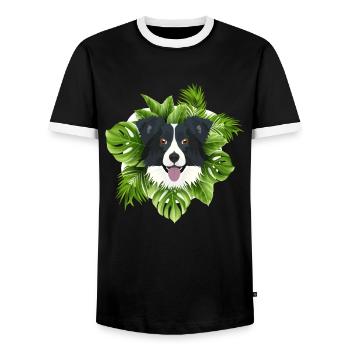 Tropical Border Collie - T-shirt contrasté Homme - noir/blanc - Devant - AI Model Female 172 light (172cm) & AI Model Male 178 light (178cm)