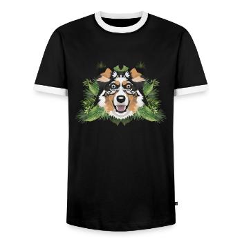 Tropical Australian Shepherd - Men's Ringer Shirt - black/white - Front - AI Model Female 172 light (172cm) & AI Model Male 178 light (178cm)