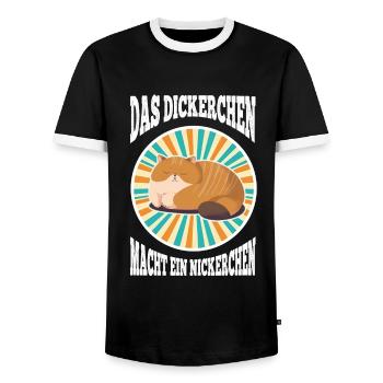 Das Dickerchen macht ein Nickerchen Katze Schlafen - Männer Kontrast-T-Shirt - Schwarz/Weiß - Vorne - AI Model Female 172 light (172cm) & AI Model Male 178 light (178cm)