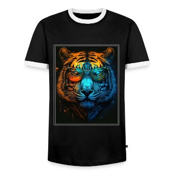 Bengal Tiger Cat Boss Chef Big Cat Neon - Men's Ringer Shirt - black/white - Front - AI Model Female 172 light (172cm) & AI Model Male 178 light (178cm)