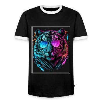 Bengal Tiger Cat Boss Chef Big Cat Neon - Men's Ringer Shirt - black/white - Front - AI Model Female 172 light (172cm) & AI Model Male 178 light (178cm)