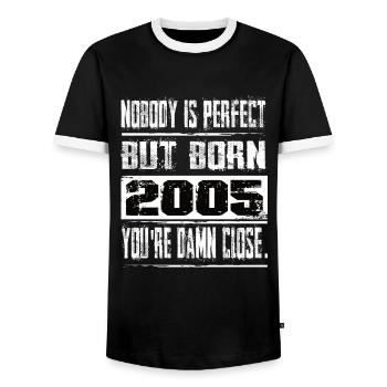 No one is perfect but born 2005 birthday - Men's Ringer Shirt - black/white - Front - AI Model Female 172 light (172cm) & AI Model Male 178 light (178cm)