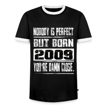 No one is perfect but born 2009 birthday - Men's Ringer Shirt - black/white - Front - AI Model Female 172 light (172cm) & AI Model Male 178 light (178cm)