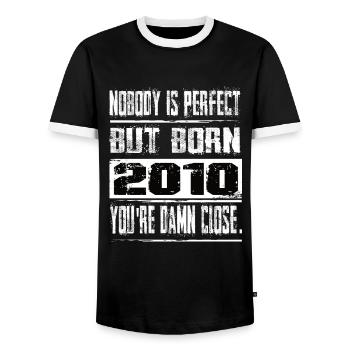 No one is perfect but born 2010 birthday - Men's Ringer Shirt - black/white - Front - AI Model Female 172 light (172cm) & AI Model Male 178 light (178cm)