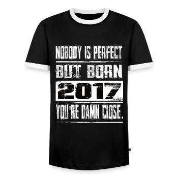 No one is perfect but born 2017 birthday - Men's Ringer Shirt - black/white - Front - AI Model Female 172 light (172cm) & AI Model Male 178 light (178cm)