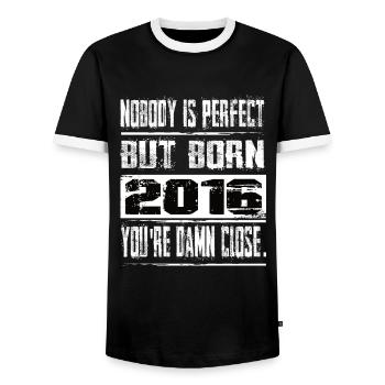 No one is perfect but born 2016 birthday - Men's Ringer Shirt - black/white - Front - AI Model Female 172 light (172cm) & AI Model Male 178 light (178cm)