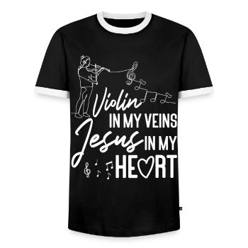 Violoniste Violoniste Jesus Christian - T-shirt contrasté Homme - noir/blanc - Devant - AI Model Female 172 light (172cm) & AI Model Male 178 light (178cm)