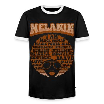 Mélanine Afro Cheveux Je suis une femme africaine - T-shirt contrasté Homme - noir/blanc - Devant - AI Model Female 172 light (172cm) & AI Model Male 178 light (178cm)
