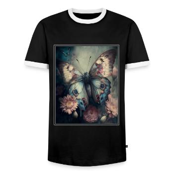 Cottagecore Fairy Elf Woodland Flowers Butterfly - Men's Ringer Shirt - black/white - Front - AI Model Female 172 light (172cm) & AI Model Male 178 light (178cm)