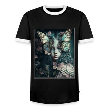Cottagecore Fairy Fairy Forest Flowers Butterfly - Men's Ringer Shirt - black/white - Front - AI Model Female 172 light (172cm) & AI Model Male 178 light (178cm)