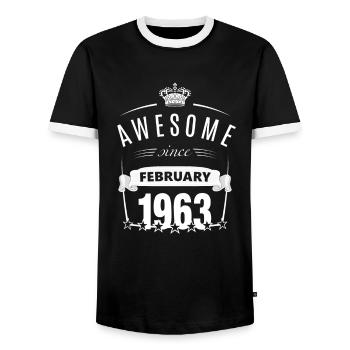 Février 1963 - T-shirt contrasté Homme - noir/blanc - Devant - AI Model Female 172 light (172cm) & AI Model Male 178 light (178cm)