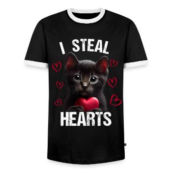 Je vole des cœurs chat - T-shirt contrasté Homme - noir/blanc - Devant - AI Model Female 172 light (172cm) & AI Model Male 178 light (178cm)