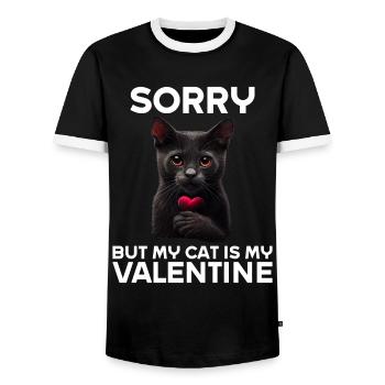 Désolé, mais mon chat est mon Valentin - T-shirt contrasté Homme - noir/blanc - Devant - AI Model Female 172 light (172cm) & AI Model Male 178 light (178cm)