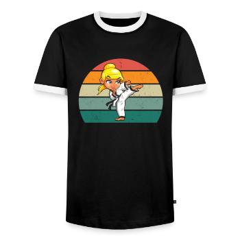 Martial Arts Martial Arts Judo Aikido Karate Boxing - Men's Ringer Shirt - black/white - Front - AI Model Female 172 light (172cm) & AI Model Male 178 light (178cm)