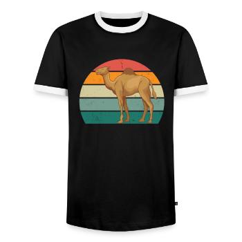 Camels Camel Desert Arabia Dromedary Camel - Men's Ringer Shirt - black/white - Front - AI Model Female 172 light (172cm) & AI Model Male 178 light (178cm)
