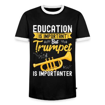 Trumpet - Men's Ringer Shirt - black/white - Front - AI Model Female 172 light (172cm) & AI Model Male 178 light (178cm)