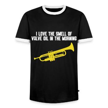 Trumpet - Men's Ringer Shirt - black/white - Front - AI Model Female 172 light (172cm) & AI Model Male 178 light (178cm)