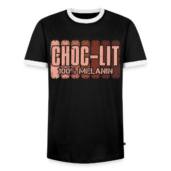 Choc-Lit Mélanine Chocolat Africain Femme - T-shirt contrasté Homme - noir/blanc - Devant - AI Model Female 172 light (172cm) & AI Model Male 178 light (178cm)