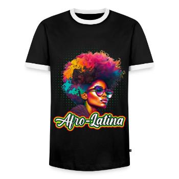 Afro Hair Afro Latina African Woman - Men's Ringer Shirt - black/white - Front - AI Model Female 172 light (172cm) & AI Model Male 178 light (178cm)