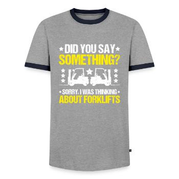 Staplerfahrer Gabelstaplerfahrer Forklift Operator - Männer Kontrast-T-Shirt - Grau/Navy  - Vorne - AI Model Female 172 light (172cm) & AI Model Male 178 light (178cm)