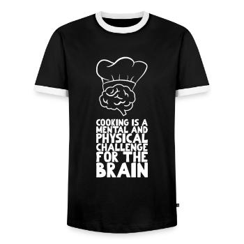 Cooking is a mental and physical challenge - Men's Ringer Shirt - black/white - Front - AI Model Female 172 light (172cm) & AI Model Male 178 light (178cm)